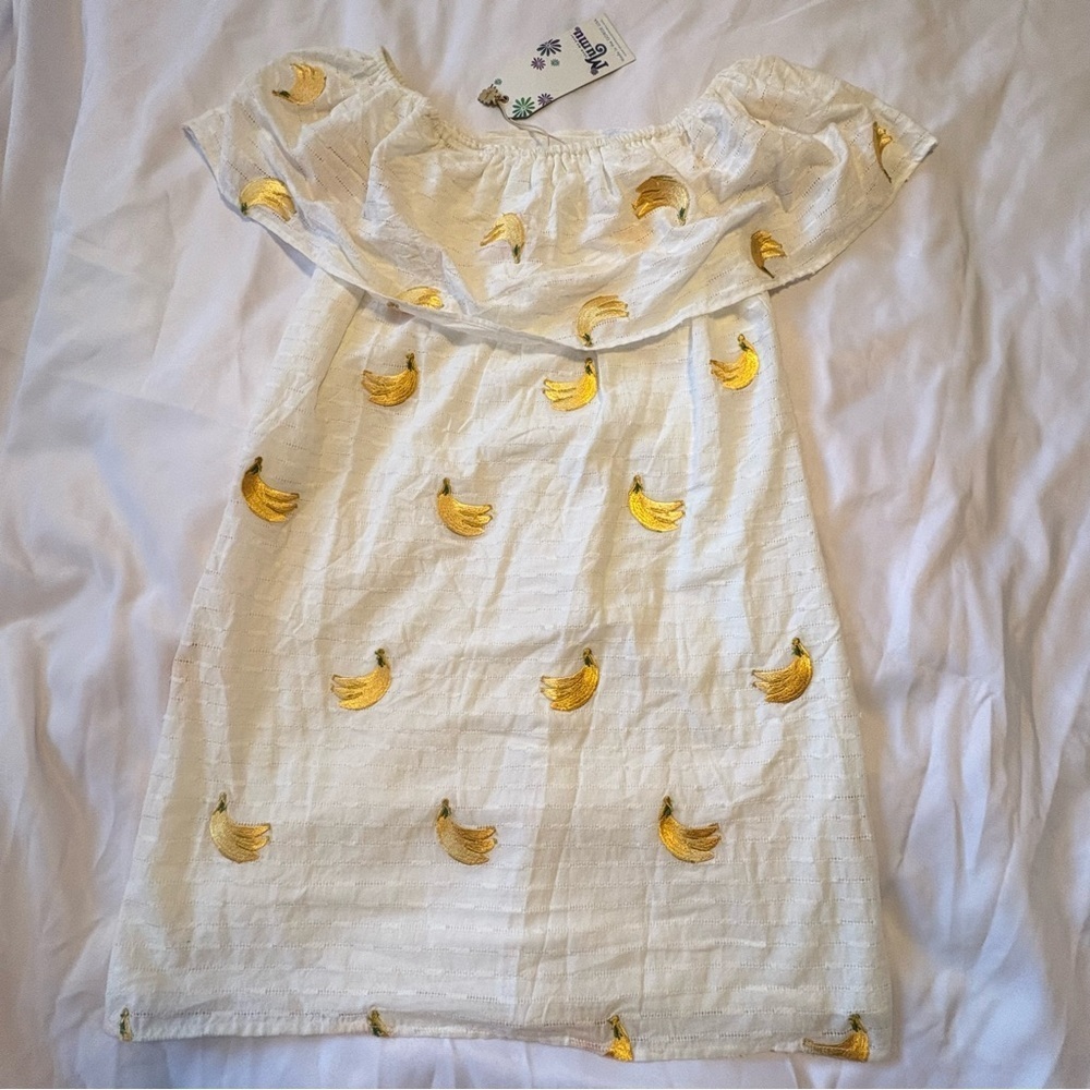 NWT Show Me Your MuMu White Dress Embroidered Bananas Sleeveless Off Shoulder